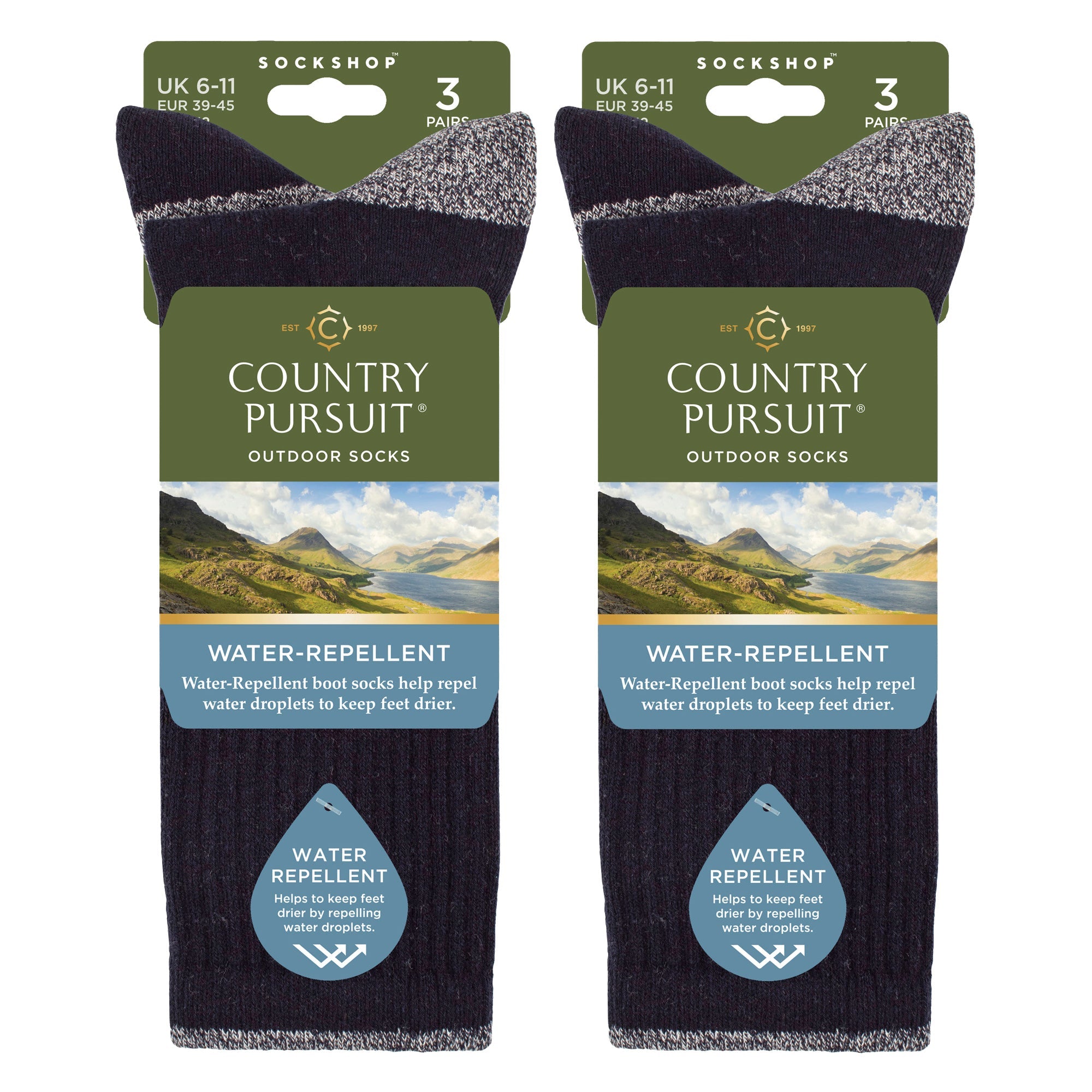 6 Pairs Mens Water Repellent Midweight Outdoor Socks for Hiking & Walking