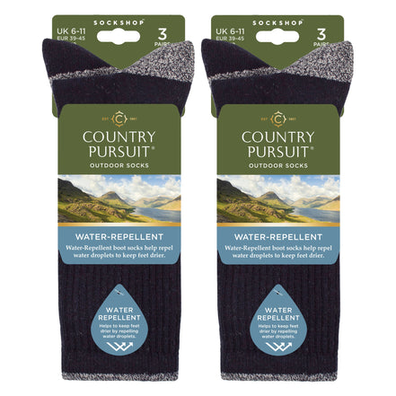 6 Pairs Mens Water Repellent Midweight Outdoor Socks for Hiking & Walking