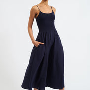 Soumia Jersey Bodice And Recycled Cotton Skirt Midaxi Dress - Navy