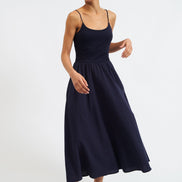 Soumia Jersey Bodice And Recycled Cotton Skirt Midaxi Dress - Navy