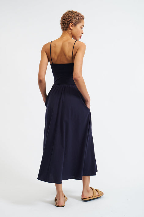 Soumia Jersey Bodice And Recycled Cotton Skirt Midaxi Dress - Navy