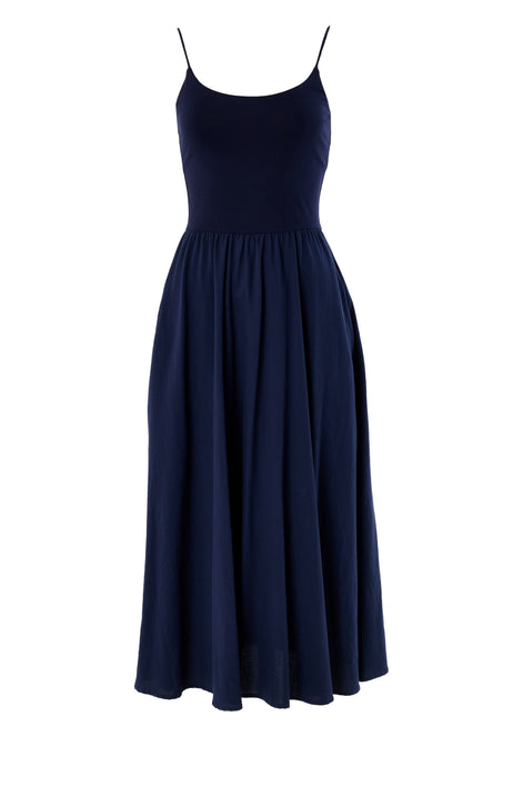Soumia Jersey Bodice And Recycled Cotton Skirt Midaxi Dress - Navy