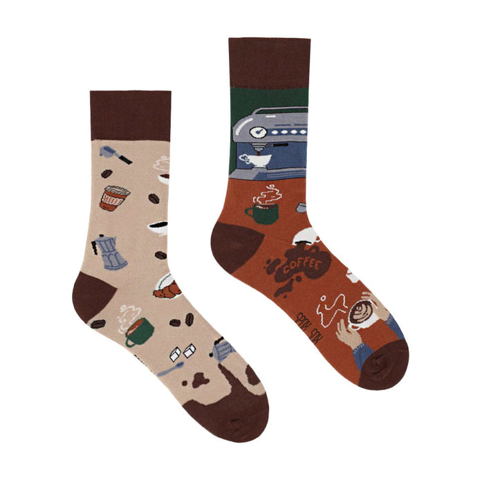 1 Pack Unisex Mismatched Novelty Odd Socks - Coffee