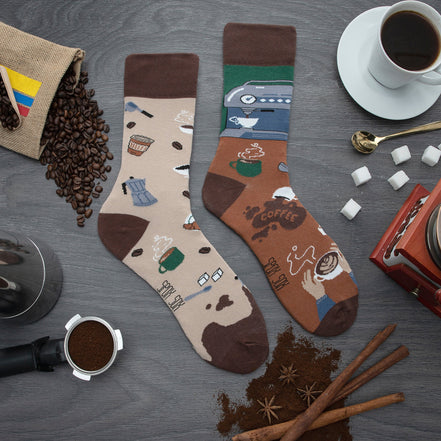 1 Pack Unisex Mismatched Novelty Odd Socks - Coffee