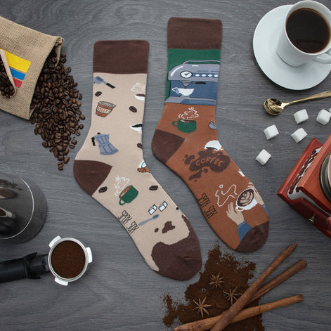 1 Pack Unisex Mismatched Novelty Odd Socks - Coffee