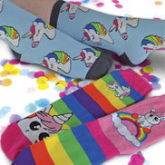 3 Pack Ladies Striped Colourful Novelty Rainbow Unicorn Socks