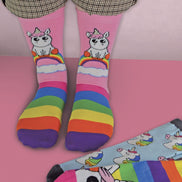 3 Pack Ladies Striped Colourful Novelty Rainbow Unicorn Socks