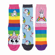3 Pack Ladies Striped Colourful Novelty Rainbow Unicorn Socks