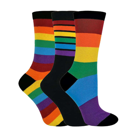 3 Pack Men's & Ladies Bright Patterned Striped Cotton Rainbow Socks
