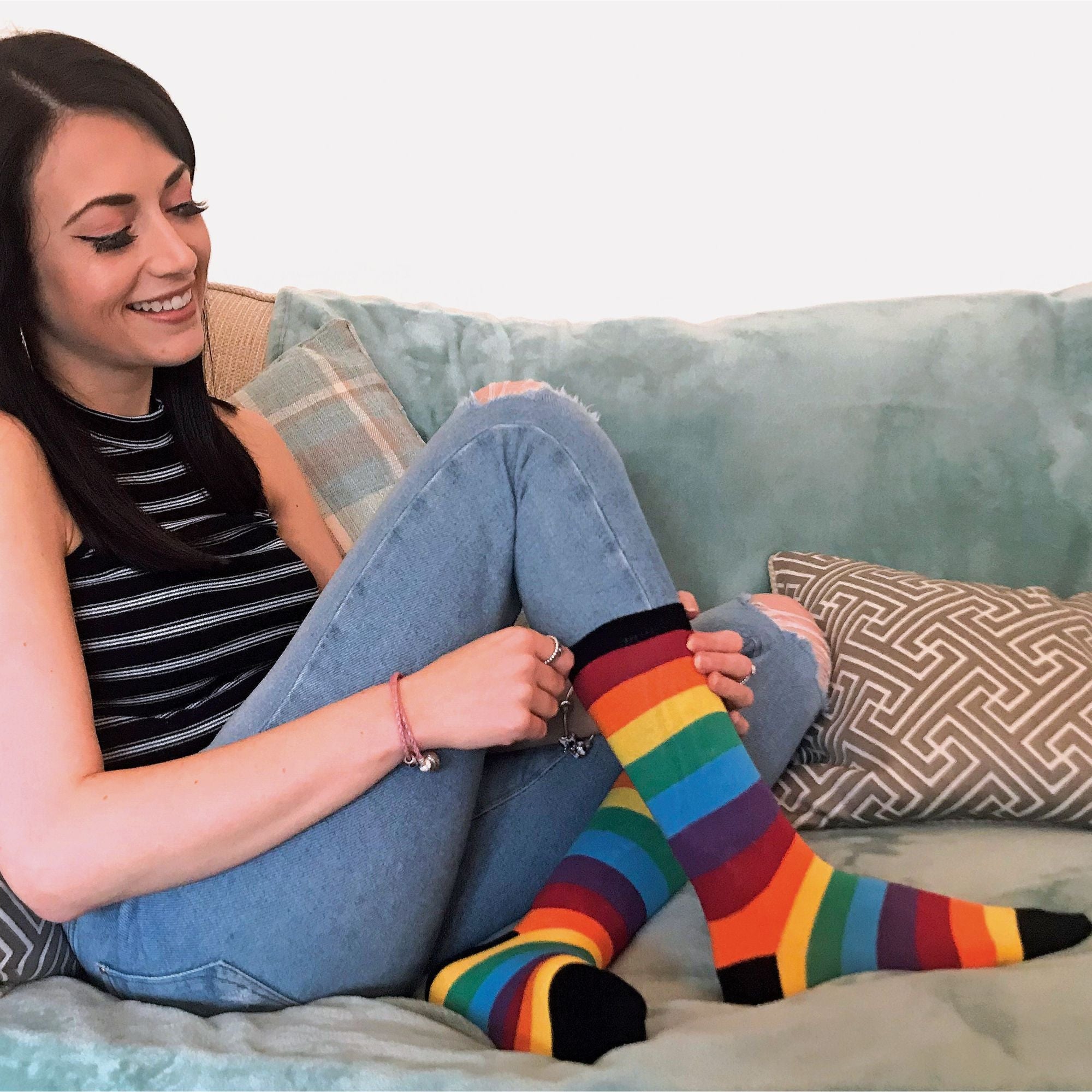 3 Pack Men's & Ladies Bright Patterned Striped Cotton Rainbow Socks