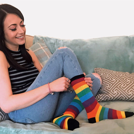 3 Pack Men's & Ladies Bright Patterned Striped Cotton Rainbow Socks