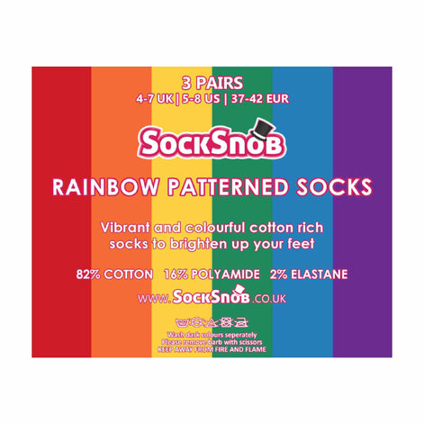 3 Pack Men's & Ladies Bright Patterned Striped Cotton Rainbow Socks