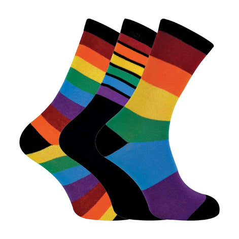 3 Pack Men's & Ladies Bright Patterned Striped Cotton Rainbow Socks