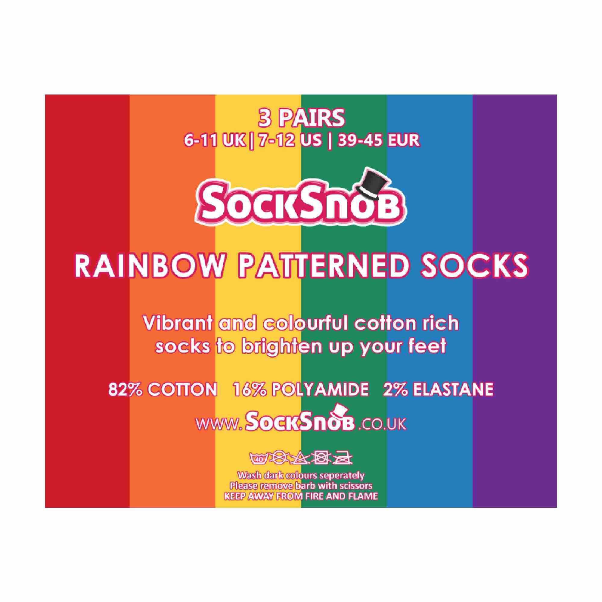 3 Pack Men's & Ladies Bright Patterned Striped Cotton Rainbow Socks