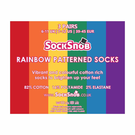 3 Pack Men's & Ladies Bright Patterned Striped Cotton Rainbow Socks