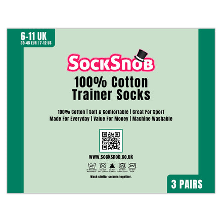 3 Pack Mens 100% Cotton Trainer Socks