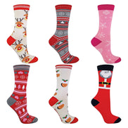 6 Pack Novelty Festive Ladies Christmas Socks