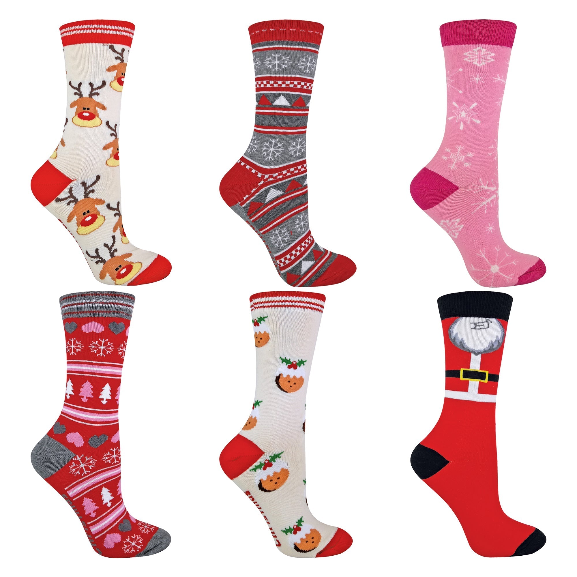 6 Pack Novelty Festive Ladies Christmas Socks