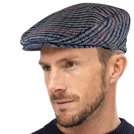 Mens Houndstooth Plaid Wool Blend Newsboy Flat Cap