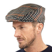 Mens Houndstooth Plaid Wool Blend Newsboy Flat Cap