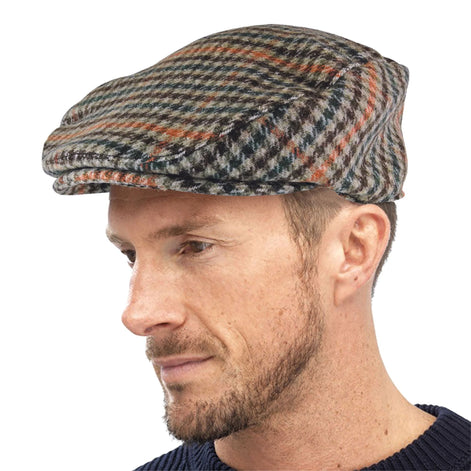 Mens Traditional Tweed Design Checked Flat Cap