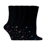 5 Pack Ladies Patterned Sole Cotton Rich Socks with Heart & Bow