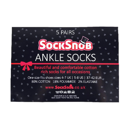 5 Pack Ladies Patterned Sole Cotton Rich Socks with Heart & Bow
