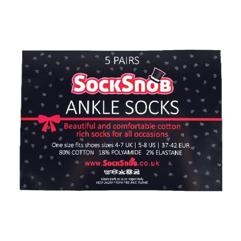 5 Pack Ladies Patterned Sole Cotton Rich Socks with Heart & Bow