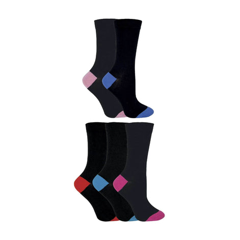 5 Pack Ladies Soft Top Cotton Rich Socks with Coloured Heel & Toe