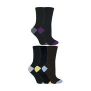 5 Pack Ladies Soft Top Cotton Rich Socks with Coloured Heel & Toe