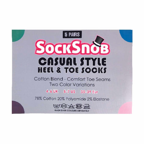 5 Pack Ladies Soft Top Cotton Rich Socks with Coloured Heel & Toe
