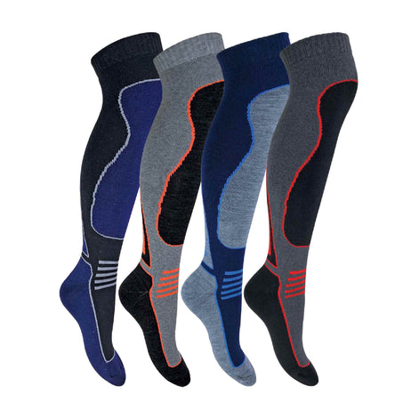 4 Pack Men's Long Knee High Wool Blend Ski Socks