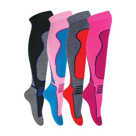 4 Pack Ladies Long Knee High Wool Blend Ski Socks