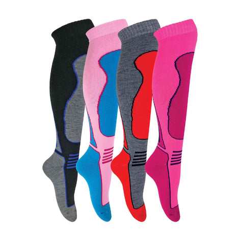 4 Pack Ladies Long Knee High Wool Blend Ski Socks