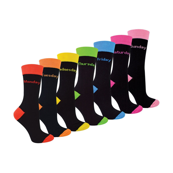 7 Pack Ladies Days Of The Week Socks | Black Novelty Dress Socks
