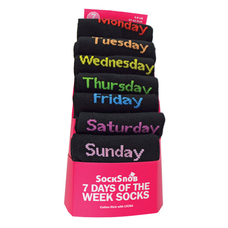 7 Pack Ladies Days Of The Week Socks | Black Novelty Dress Socks