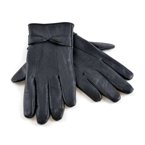 Ladies Fleece Lined Warm Leather Gloves with Bow