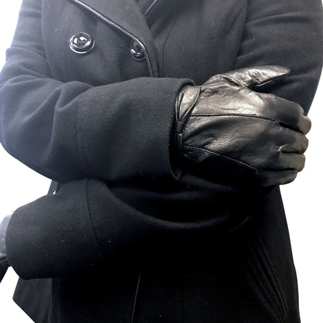 Ladies Fleece Lined Warm Leather Gloves with Bow