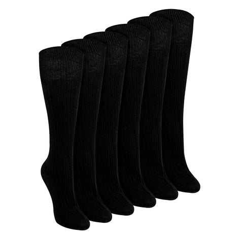 6 Pairs Ladies 100% Cotton Knee High Socks | Long Ribbed Non Elastic Top Socks