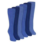 6 Pairs Ladies 100% Cotton Knee High Socks | Long Ribbed Non Elastic Top Socks