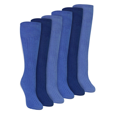 6 Pairs Ladies 100% Cotton Knee High Socks | Long Ribbed Non Elastic Top Socks