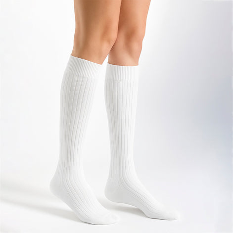 6 Pairs Ladies 100% Cotton Knee High Socks | Long Ribbed Non Elastic Top Socks