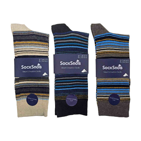 6 Pack Men's Colourful Striped Patterned Dress Cotton Socks