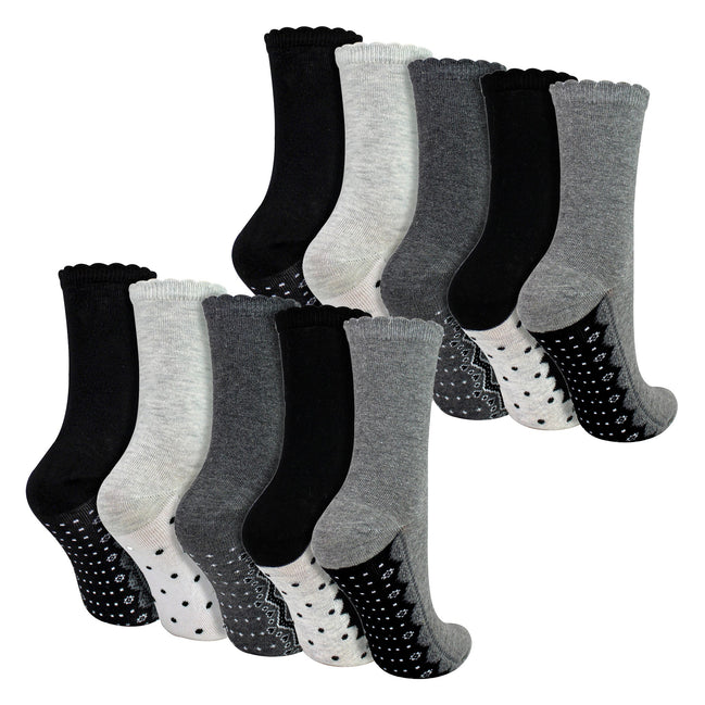 10 Pairs Ladies Lace Effect Footbed Socks - Soft Cotton Rich Everyday Socks