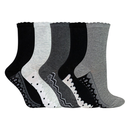 10 Pairs Ladies Lace Effect Footbed Socks - Soft Cotton Rich Everyday Socks