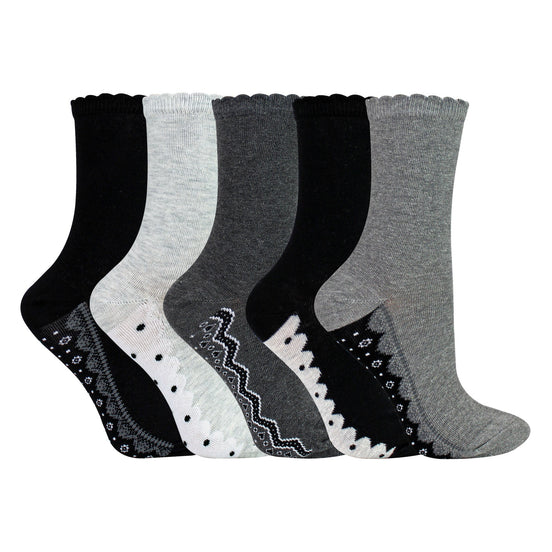 5 Pairs Ladies Lace Effect Footbed Socks - Soft Cotton Rich Everyday Socks