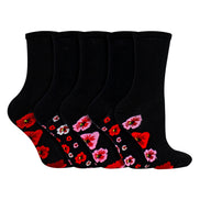 10 Pairs Ladies Poppy Footbed Socks - Soft Cotton Rich Floral Everyday Socks