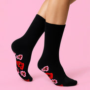 5 Pairs Ladies Poppy Footbed Socks - Soft Cotton Rich Floral Everyday Socks