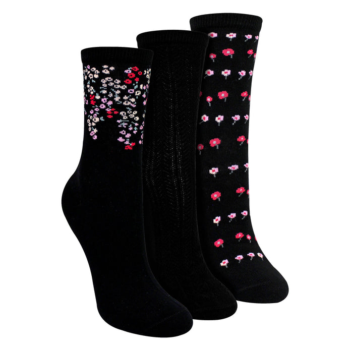 3 Pairs Ladies Floral Pattern Socks - Soft Cotton Rich Everyday Socks
