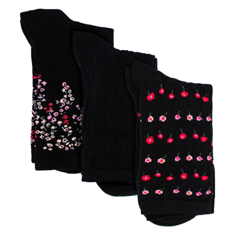 3 Pairs Ladies Floral Pattern Socks - Soft Cotton Rich Everyday Socks